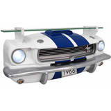 Sunbeltgifts 1966 Carroll Shelby GT350 Floating Shelf, White with Blue Stripes, 19.7x5.9x7.9 inches, Tempered Glass, LED Headlights, Automotive Wall Decor, Shelby Lover Gift, Vintage Car Enthusiast