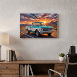 Chevy C10 Blue and White Americana Highway Canvas Wall Art