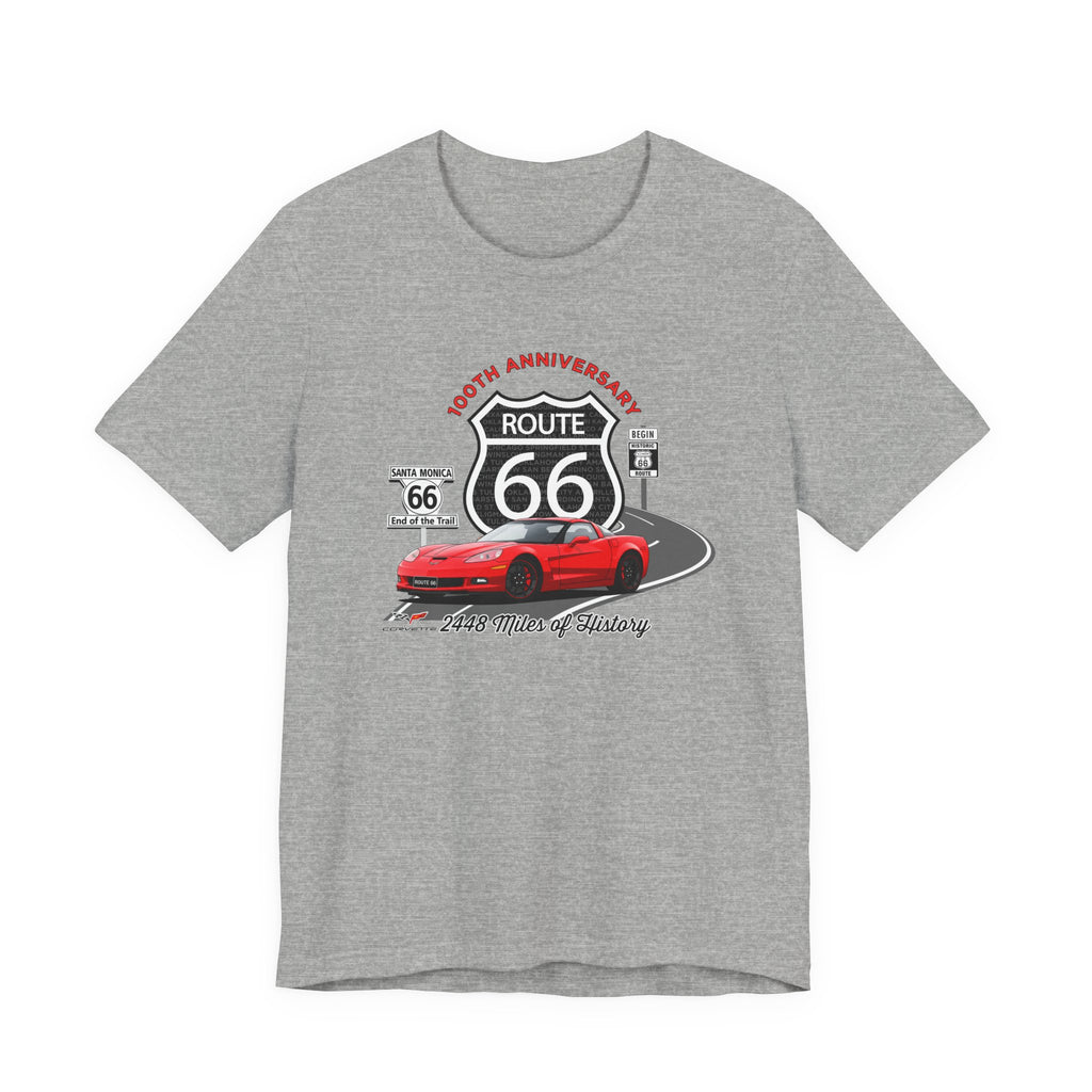 C6 Corvette Route 66 100th Anniversary Short Sleeve Tee – Legends of the Road, Perfect for the Corvette Fan
