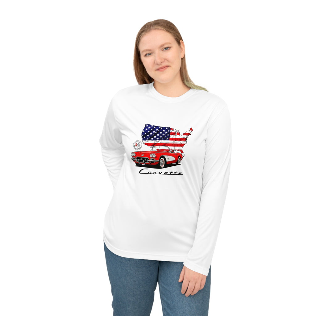 C1 Corvette American Classic Emblem Long Sleeve Performance Tee Shirt – Legends of the Road, Perfect for the Corvette Fan