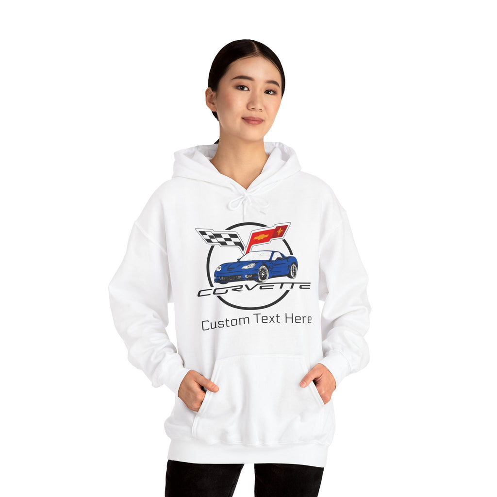 C6 Corvette Personalized Custom Car Color Cotton Blend Hooded Sweatshirt - BLUE