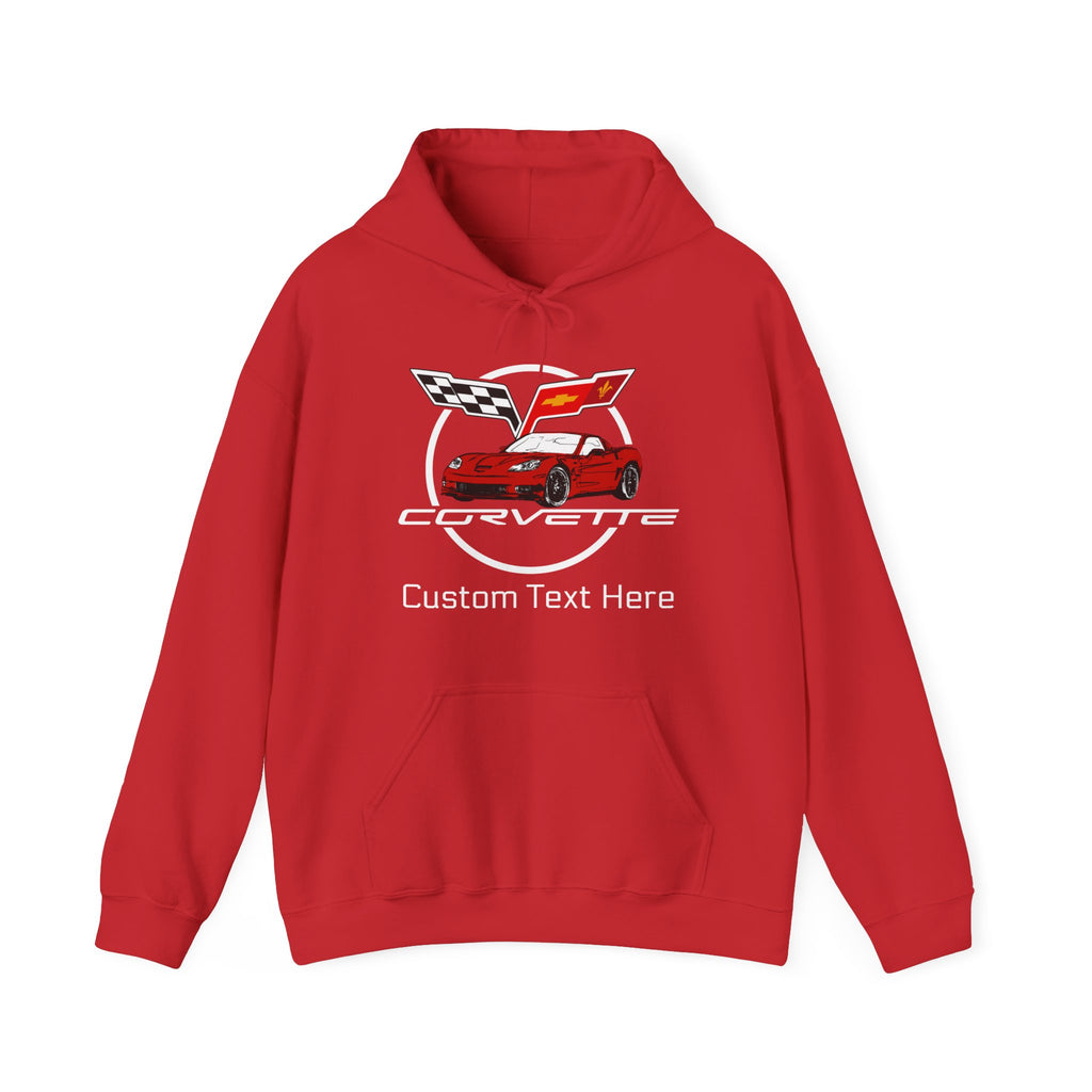 Personalized Chevy C6 Corvette Hoodie, Custom Red Car Color Cotton Blend Pullover Sweatshirt, Unisex Muscle Car Apparel, Gift for Enthusiasts