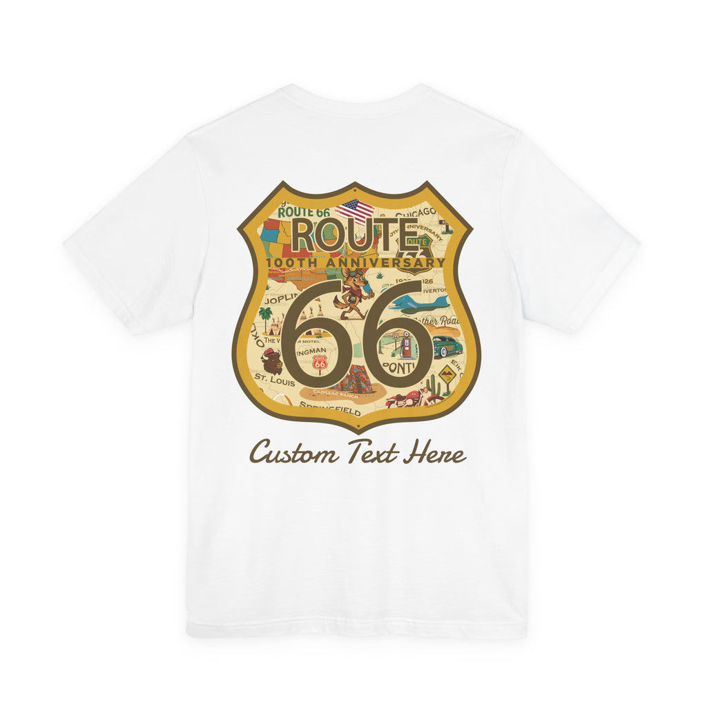 Legends of Route 66 100th Anniversary Landmark Shield Design Cotton Front and Back Printed Personalized Short Sleeve Tee