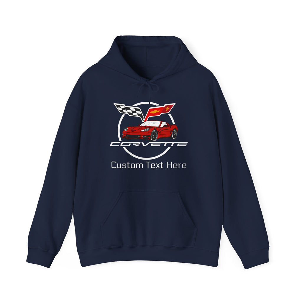 C6 Corvette Personalized Custom Car Color Cotton Blend Hooded Sweatshirt- RED