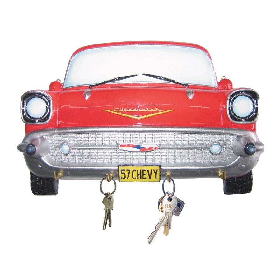 1957 Chevrolet Front End Wall Mounted 4 Hook Resin Key Rack, 7.5 x 1.5 x 5 inches, Recessed Brackets for Easy Installation