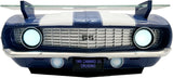 1969 Chevrolet Camaro SS Floating Wall Shelf, Lemans Blue with White Stripes, 19.5x6x8 inches, Tempered Glass, Battery Powered LED Headlights, Chevy Car Lovers Decor