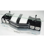 1970 Chevelle SS Front Wall Shelf Red With LED Lights Black With White Stripes, Battery Operated, Tempered Glass Shelf