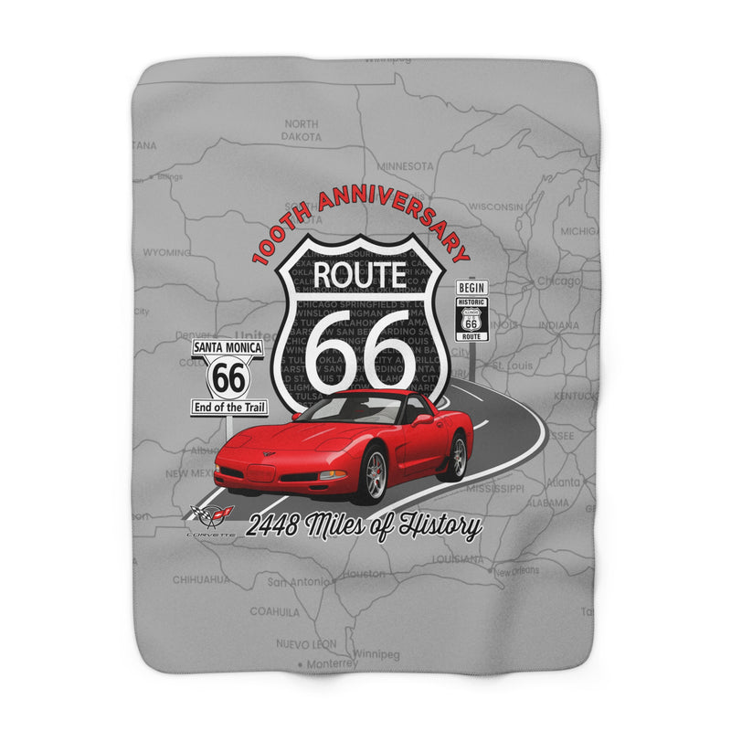 C5 Corvette Route 66 100th Anniversary Sherpa Blanket – Legends of the Road (50" x 60"), Perfect for the Corvette Fan