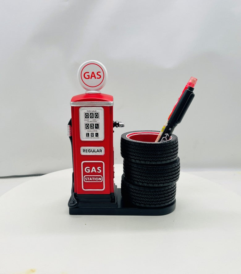 Gas Pump Stacked Tire Pen Holder Polyresin Desk Top Organizer