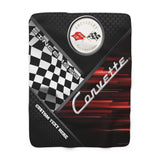 Personalized C1 Corvette Checkered Flag Racing Decorative Sherpa Blanket, Perfect for Chilly Days