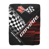 Personalized C3 Corvette Checkered Flag Racing Decorative Sherpa Blanket, Perfect for Chilly Days