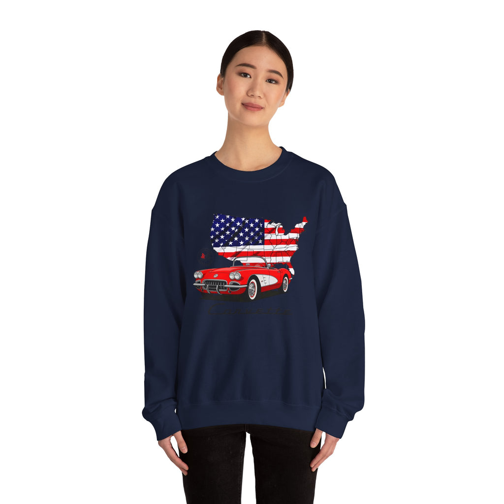 C1 Corvette American Flag Cotton Blend Sweatshirt – Legends of the Road, Perfect for the Corvette Fan