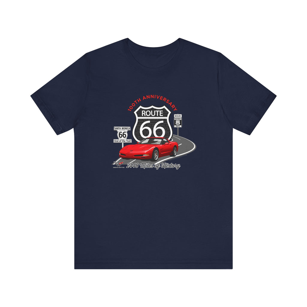 C5 Corvette Route 66 100th Anniversary Short Sleeve Tee – Legends of the Road, Perfect for the Corvette Fan