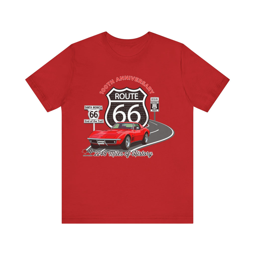 C3 Corvette Route 66 100th Anniversary Short Sleeve Tee – Legends of the Road, Perfect for the Corvette Fan