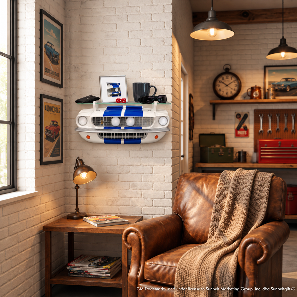 1967 Carroll Shelby GT500 Blue and White Wall Shelf, LED Lights