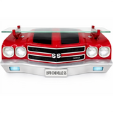 Sunbeltgifts 1970 Chevy Chevelle SS Floating Wall Shelf, Red with Black Stripes, LED Headlights, 19.5 x 6.7 x 6.7 inches, Tempered Glass, Classic Car Decor, Man Cave, Gifts for Car Enthusiasts