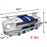 Sunbeltgifts 1966 Carroll Shelby GT350 Floating Shelf, White with Blue Stripes, 19.7x5.9x7.9 inches, Tempered Glass, LED Headlights, Automotive Wall Decor, Shelby Lover Gift, Vintage Car Enthusiast