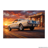 Carroll Shelby White GT350 Sports Coupe Rearview Distressed Sunset Gas Station Canvas Wall Art