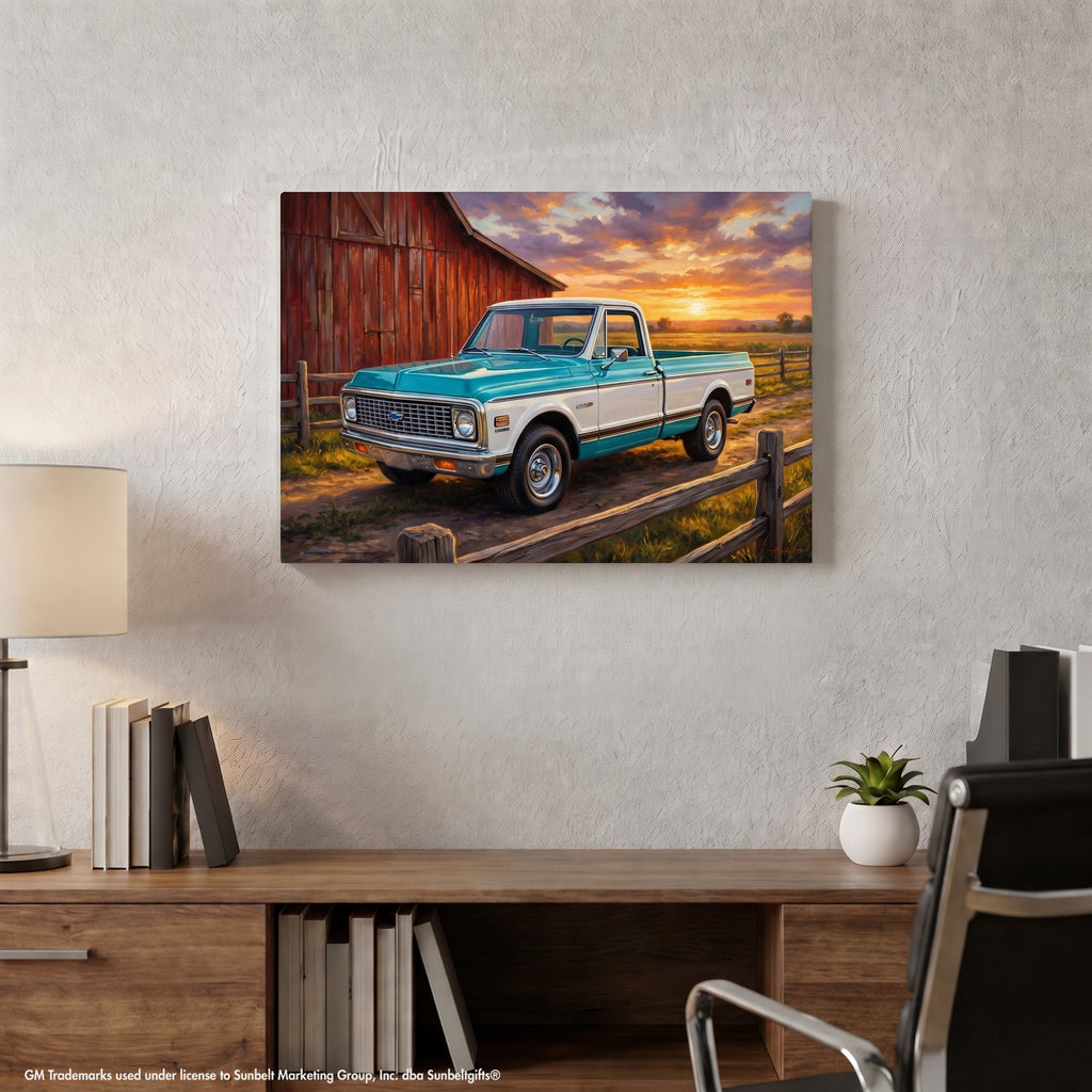 Chevy C10 Blue and White Barn Canvas Wall Art