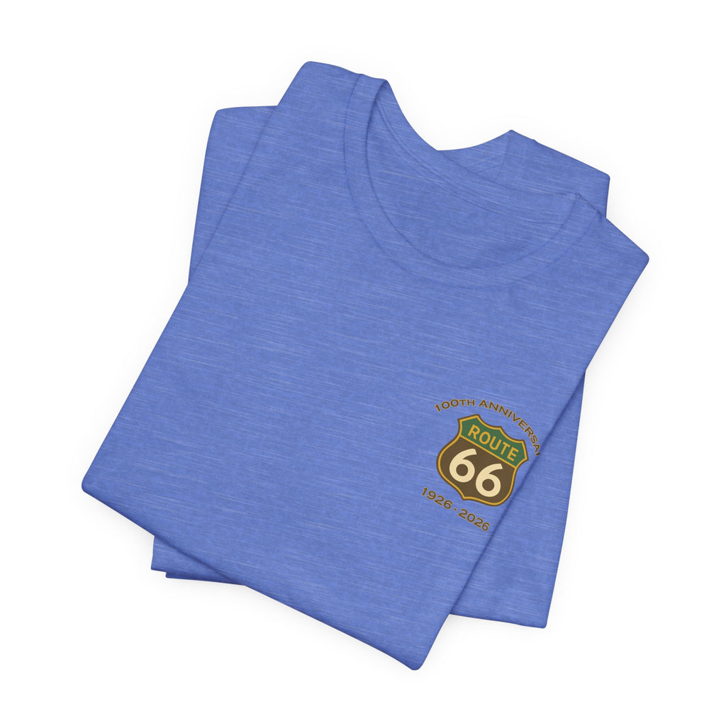 Legends of Route 66 100th Anniversary Landmark Collage Design Cotton Front and Back Printed Short Sleeve Tee
