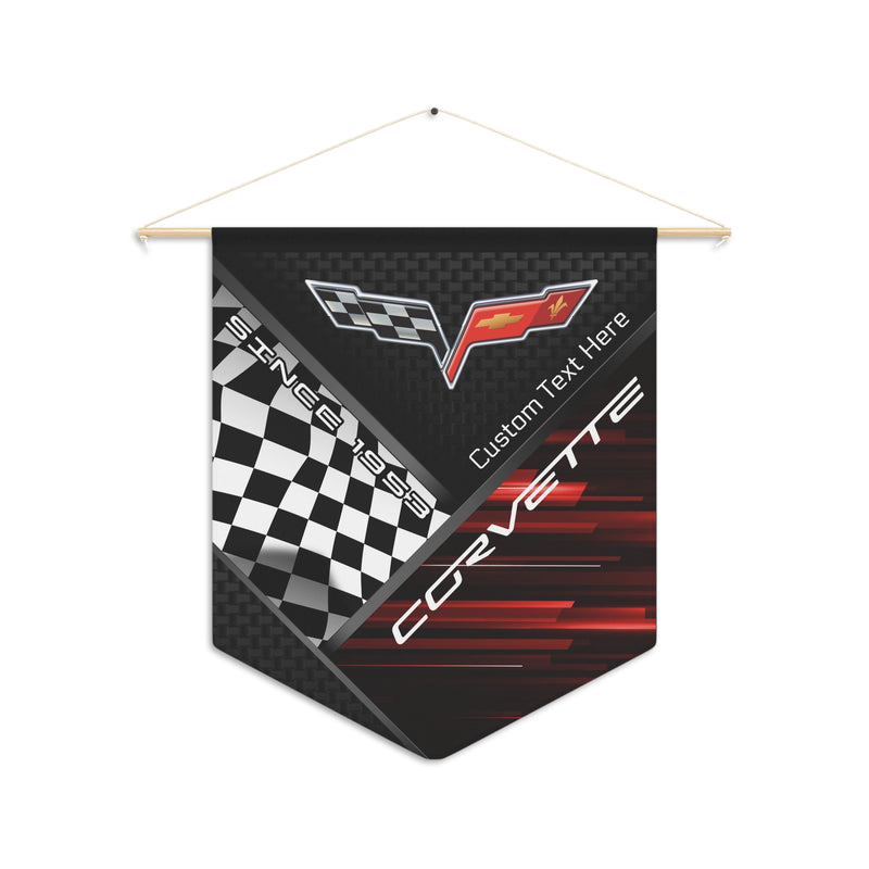 Corvette C6 Personalized Pennant Wall Art Decor with Wooden Dowel, Durable, 18"x21", Customizable Banner