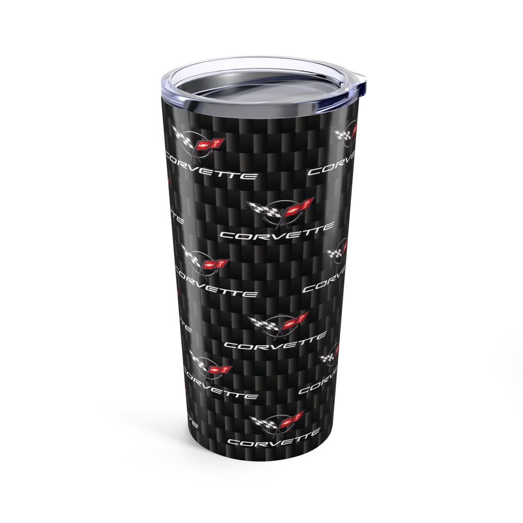 Corvette C5 Logo Repeat Pattern Carbon Tumbler 20oz | Retro Car Lover Travel Cup, Gift for Him, Car Enthusiast, Father's Day, Road Trip