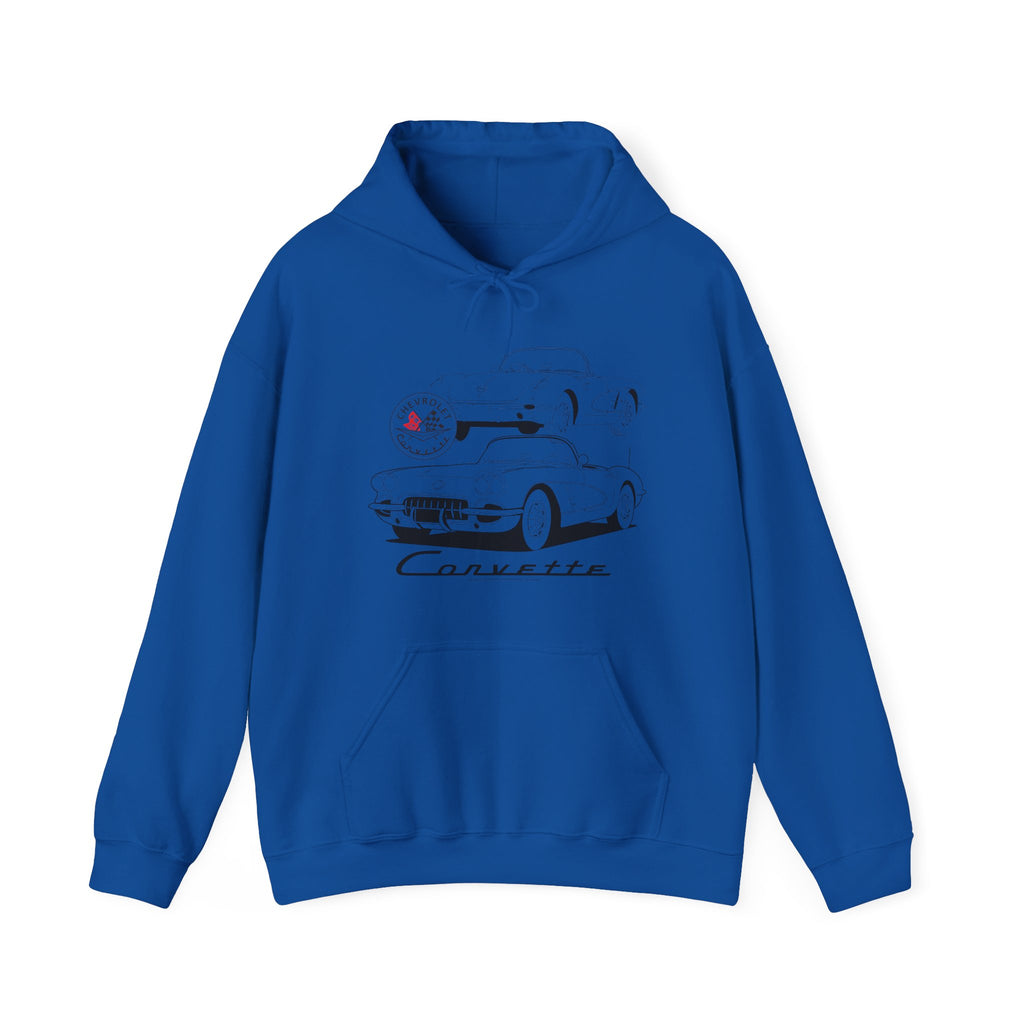 C1 Corvette Monochrome Design Cotton Blend Hooded Sweatshirt – Legends of the Road, Perfect for the Corvette Fan