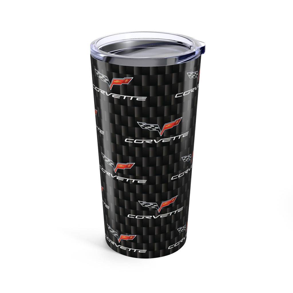 Corvette C6 Logo Repeat Pattern Carbon Tumbler 20oz | Retro Car Lover Travel Cup, Gift for Him, Car Enthusiast, Father's Day, Road Trip