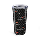 Corvette C6 Logo Repeat Pattern Carbon Tumbler 20oz | Retro Car Lover Travel Cup, Gift for Him, Car Enthusiast, Father's Day, Road Trip