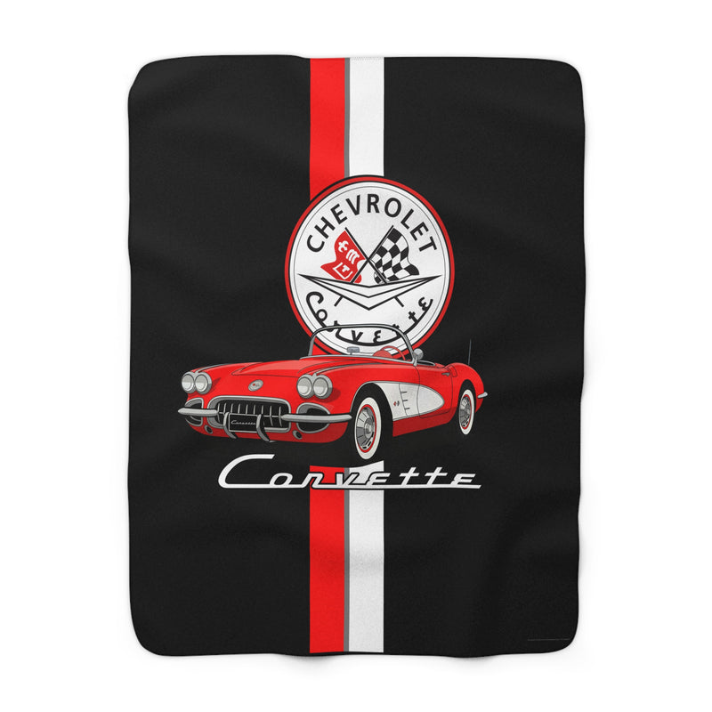 C1 Corvette Vertical Stripe Emblem 50 x 60 Inch Sherpa Fleece Blanket – Legends of the Road, Perfect for the Corvette Fan