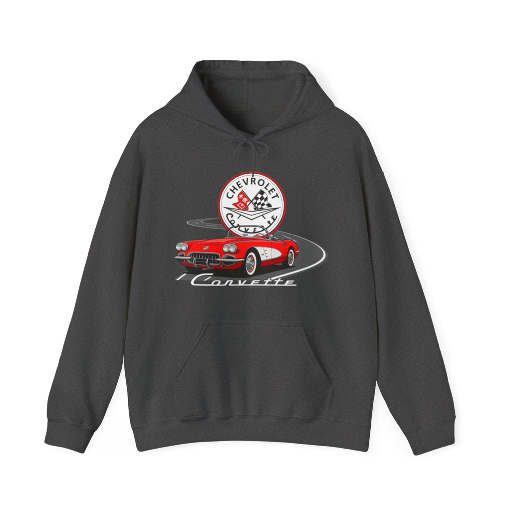 C1 Corvette Emblem & Track Cotton Blend Hooded Sweatshirt – Legends of the Road, Perfect for the Corvette Fan