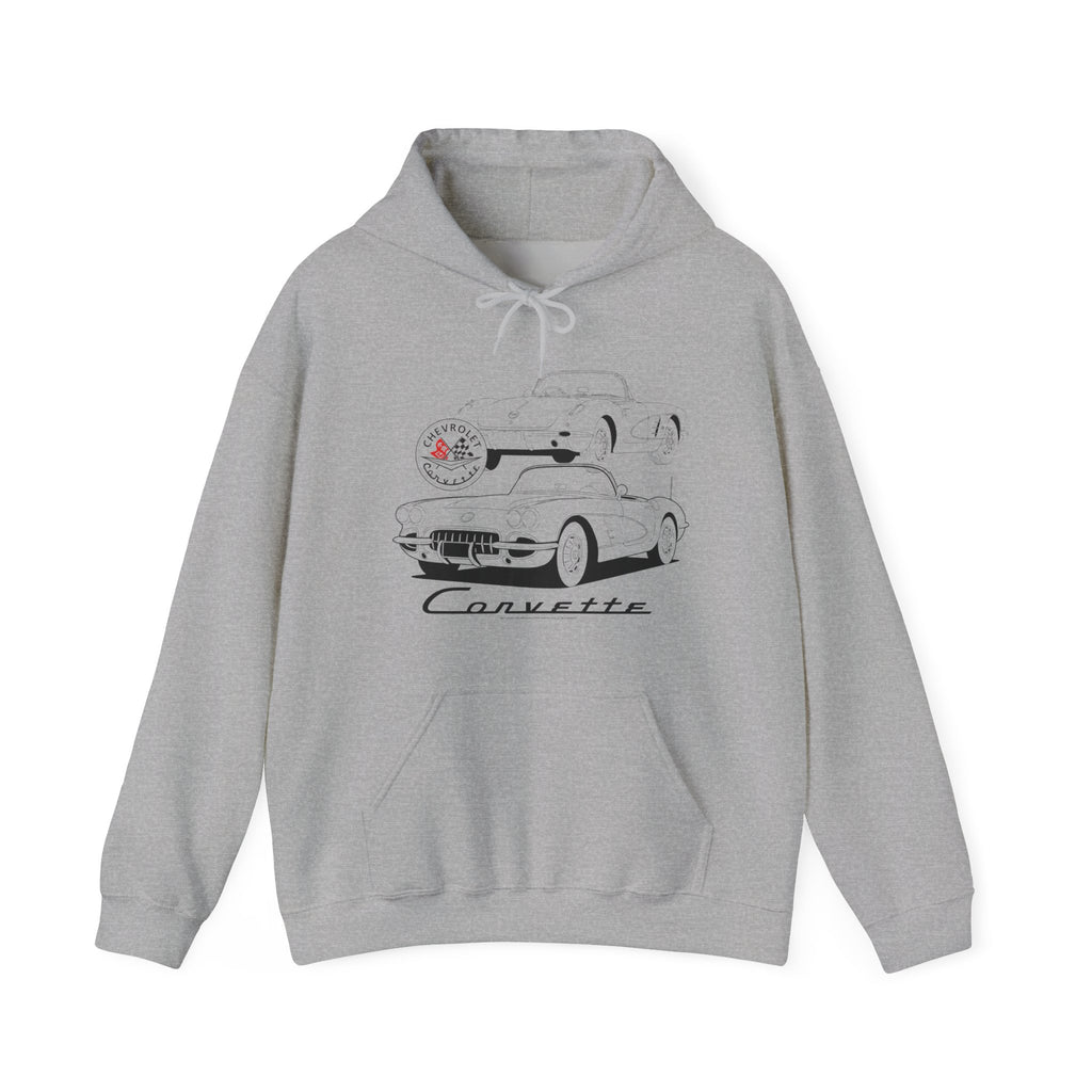 C1 Corvette Monochrome Design Cotton Blend Hooded Sweatshirt – Legends of the Road, Perfect for the Corvette Fan