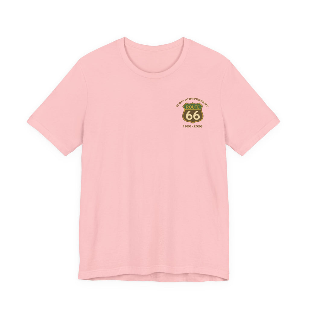 Legends of Route 66 100th Anniversary Landmark Collage Design Cotton Front and Back Printed Short Sleeve Tee