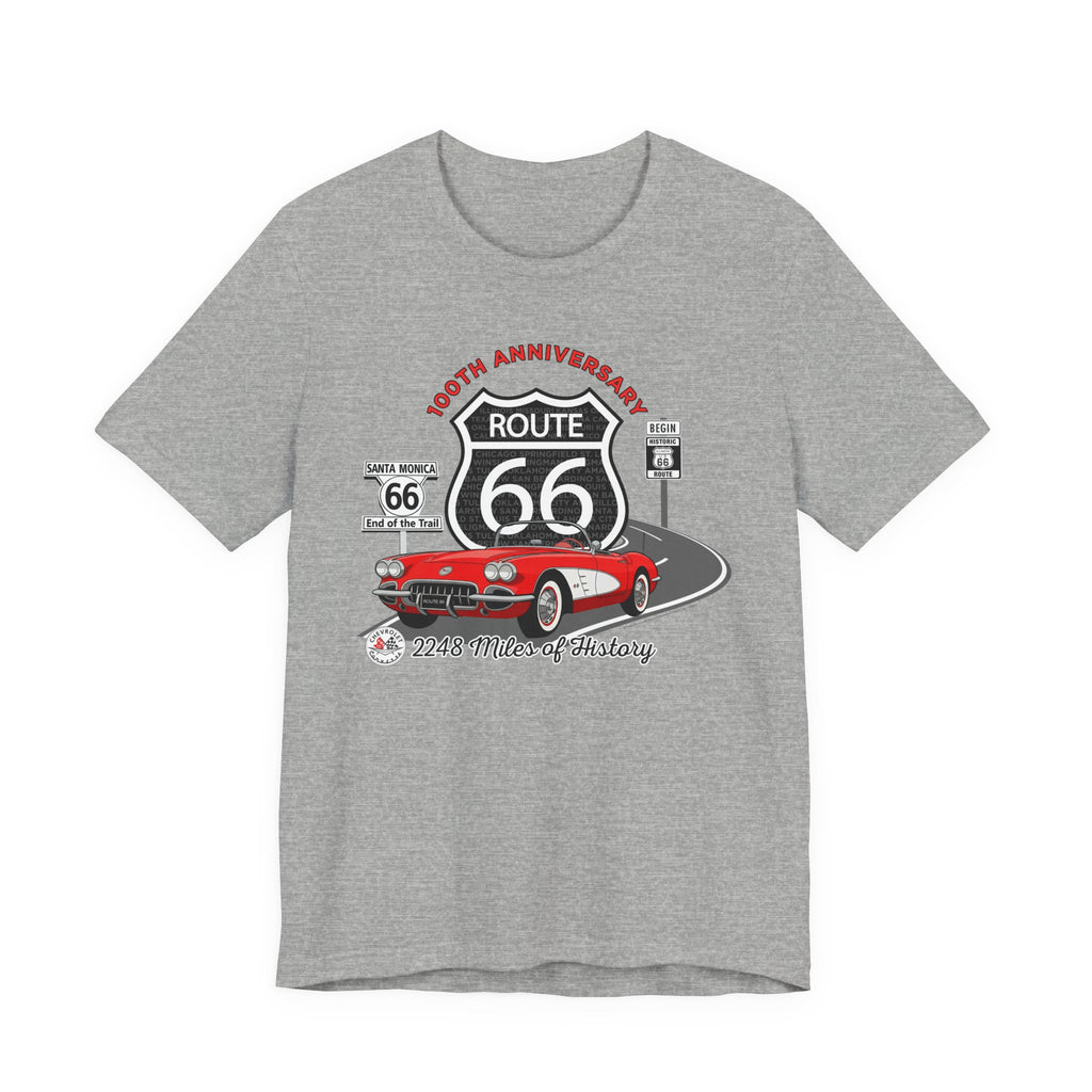 C1 Corvette Route 66 100th Anniversary Short Sleeve Tee – Legends of the Road, Perfect for the Corvette Fan