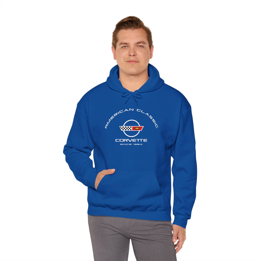 C4 Corvette Hoodie, Heavy Blend Hooded Sweatshirt, Unisex Pullover for Car Lovers, Great Gift for Chevy Fans and Vintage Auto Enthusiasts