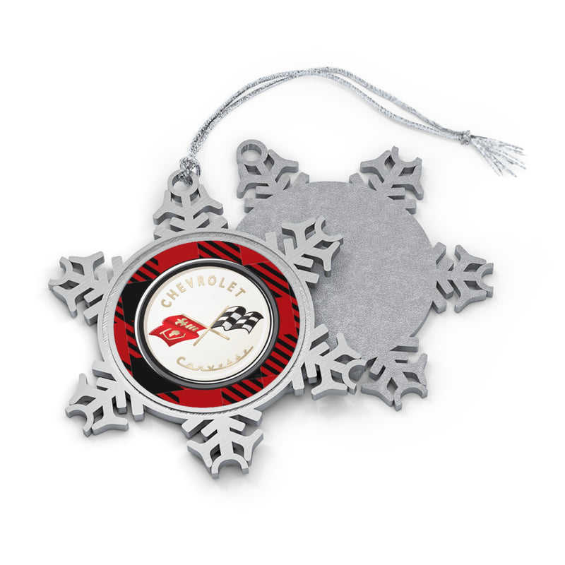 C1 Corvette Chevy Pewter Christmas Ornament, Snowflake Design, 3 Inches, Gift for Dad, Husband, Boyfriend, Him or Her, Festive Holiday Decor