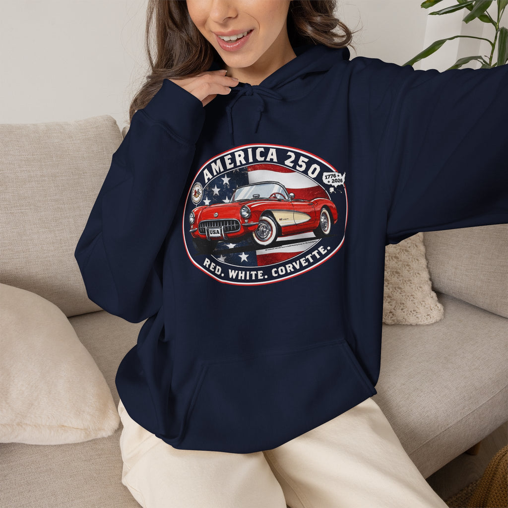 Corvette C1 "Red. White. Corvette." America 250 Oval Pullover Hoodie