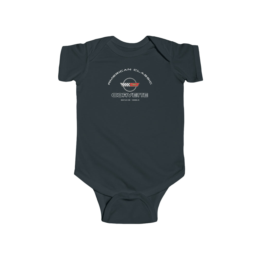 C4 Corvette Baby Short Sleeve Snap Bottom One Piece Fine Jersey Bodysuit, Perfect for the Youngest Fan