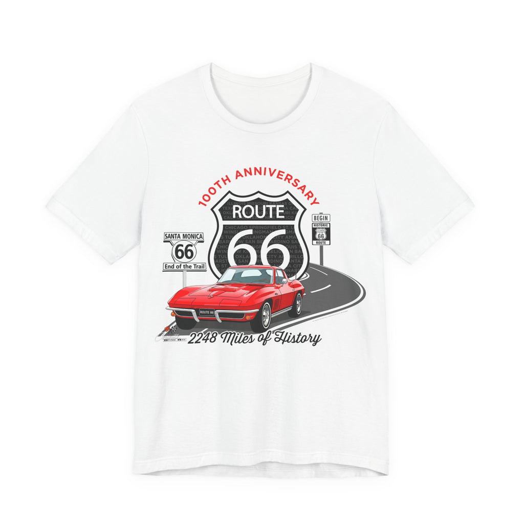 C2 Corvette Route 66 100th Anniversary Short Sleeve Tee – Legends of the Road, Perfect for the Corvette Fan