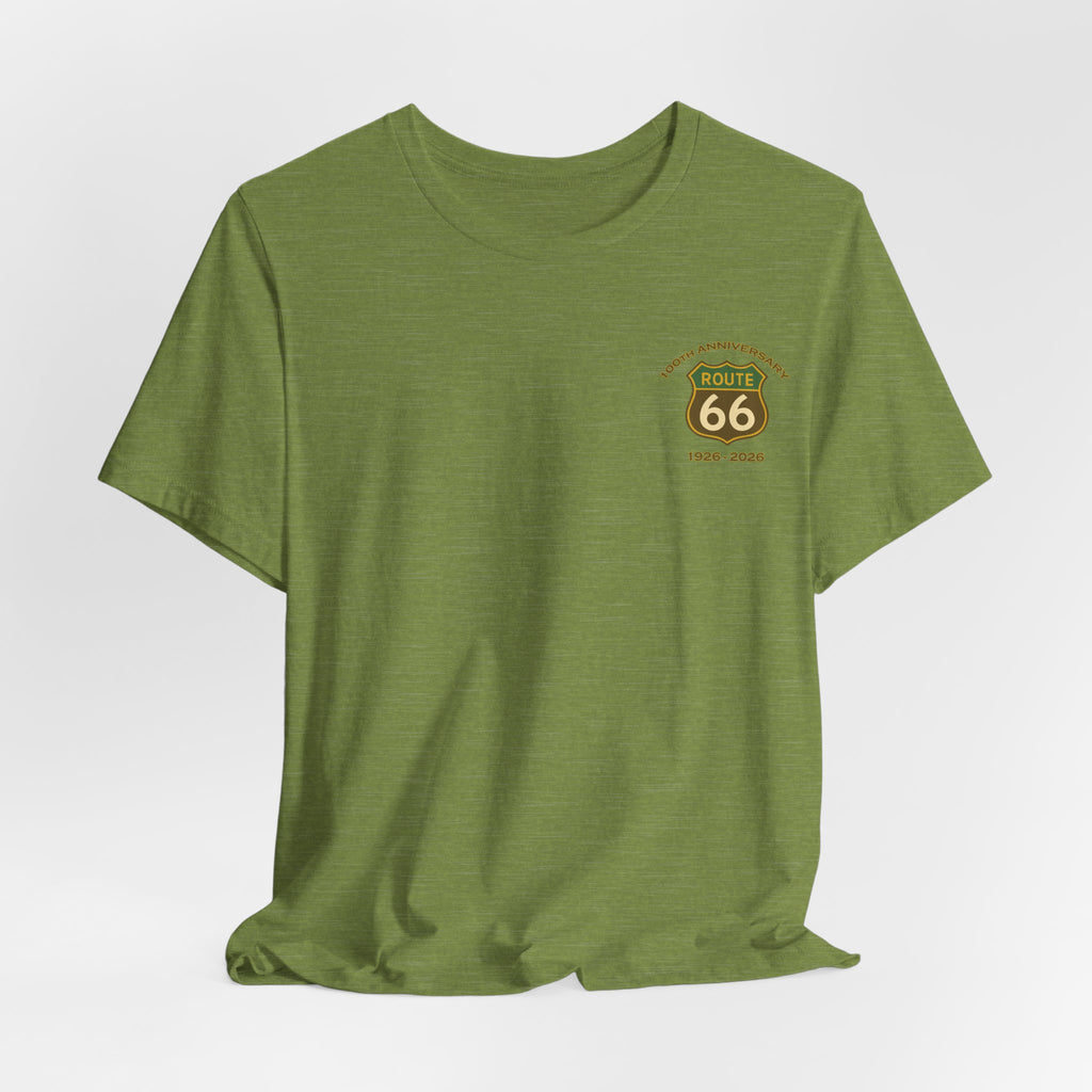 Legends of Route 66 100th Anniversary Landmark Map Design Cotton Front and Back Printed Short Sleeve Tee