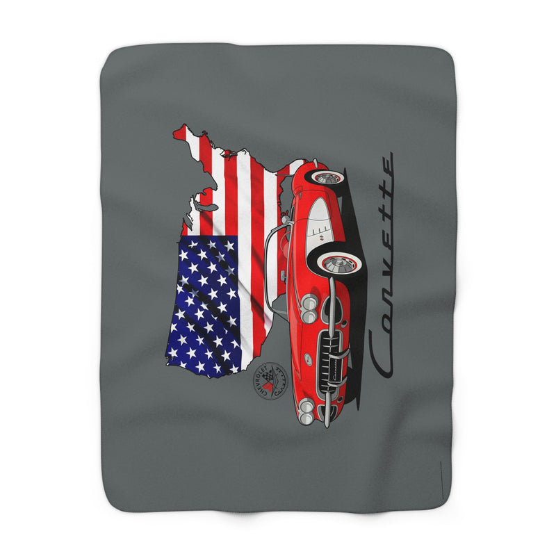 C1 Corvette American Flag 50 x 60 Inch Sherpa Fleece Blanket – Legends of the Road, Perfect for the Corvette Fan