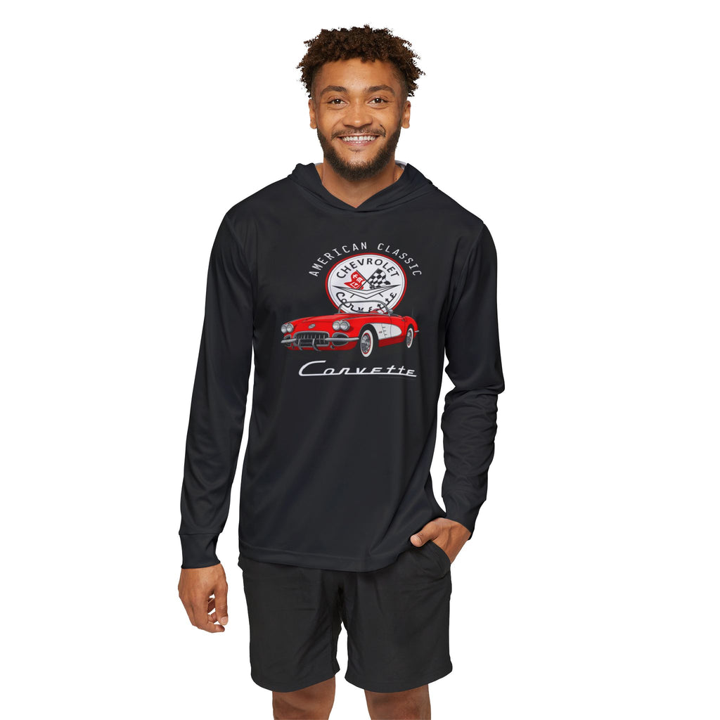 C1 Corvette American Classic Emblem Hooded Performance Shirt – Legends of the Road, Perfect for the Corvette Fan