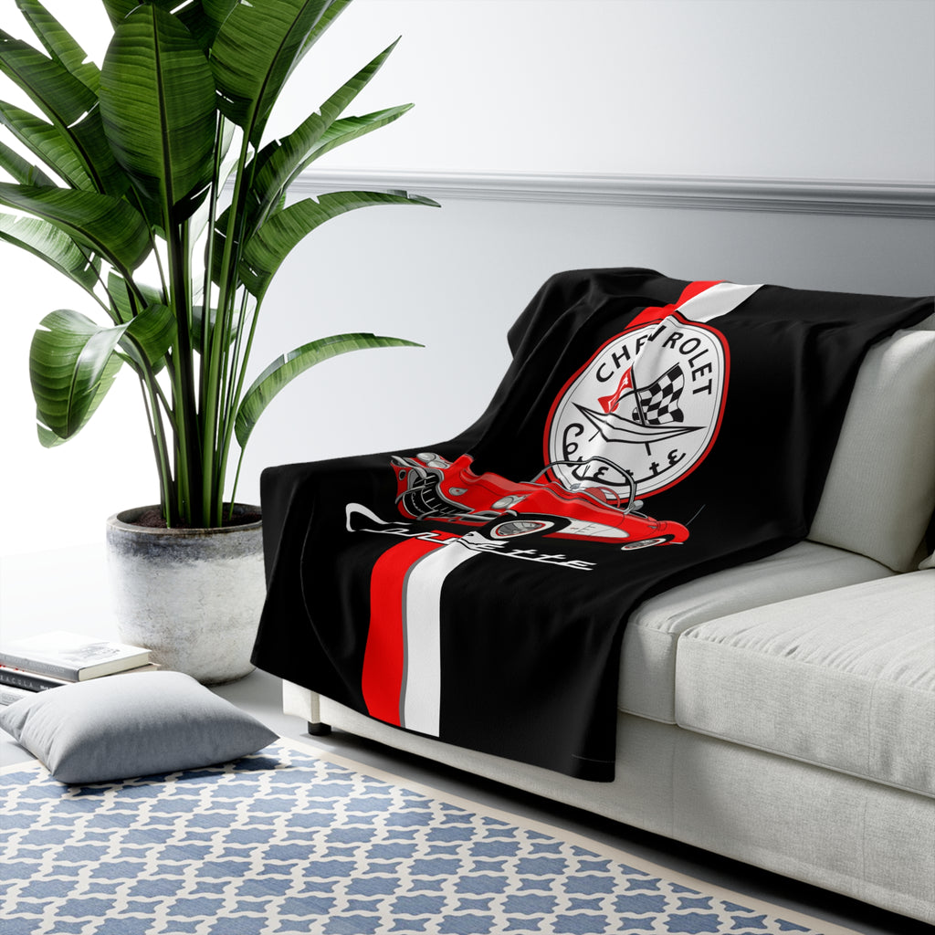 C1 Corvette Vertical Stripe Emblem 50 x 60 Inch Sherpa Fleece Blanket – Legends of the Road, Perfect for the Corvette Fan