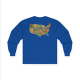 Legends of Route 66 100th Anniversary USA Map Cotton Front and Back Printed Tee - Long Sleeve