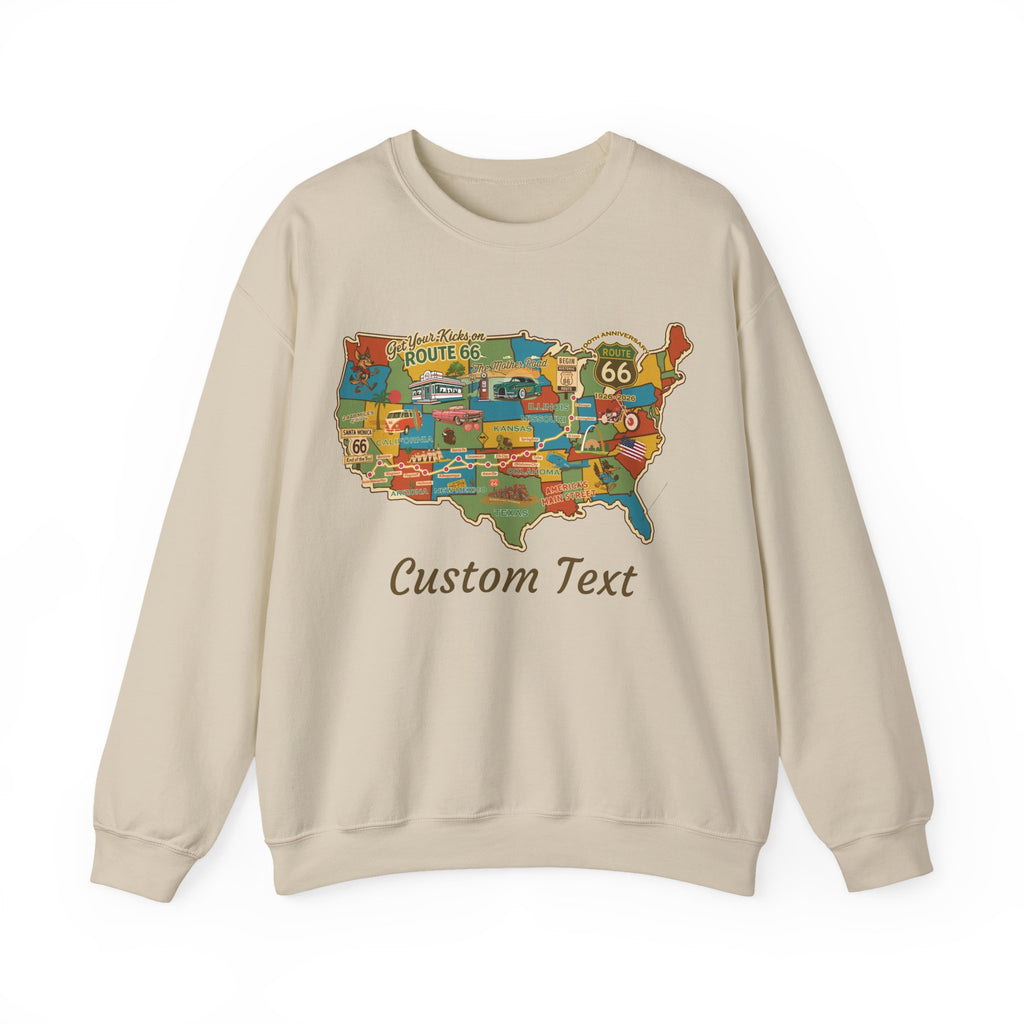 Legends of Route 66 100th Anniversary USA Map Personalized Fleece Crewneck Sweatshirt