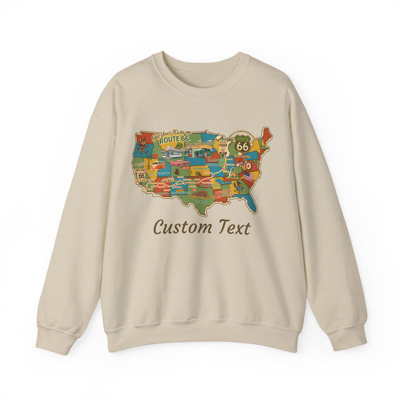 Legends of Route 66 100th Anniversary USA Map Personalized Fleece Crewneck Sweatshirt