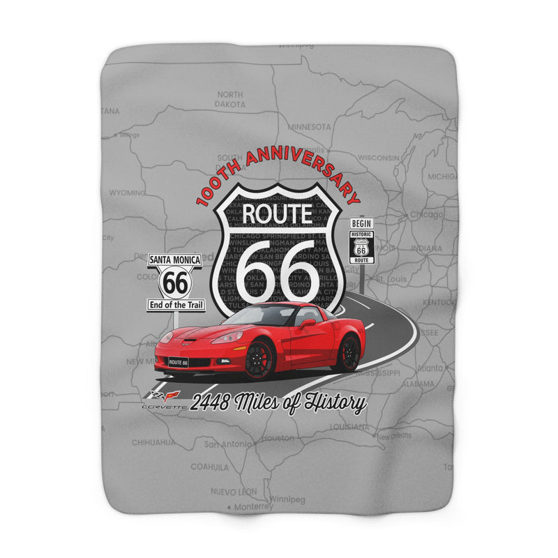 C6 Corvette Route 66 100th Anniversary Sherpa Blanket – Legends of the Road (50" x 60"), Perfect for the Corvette Fan