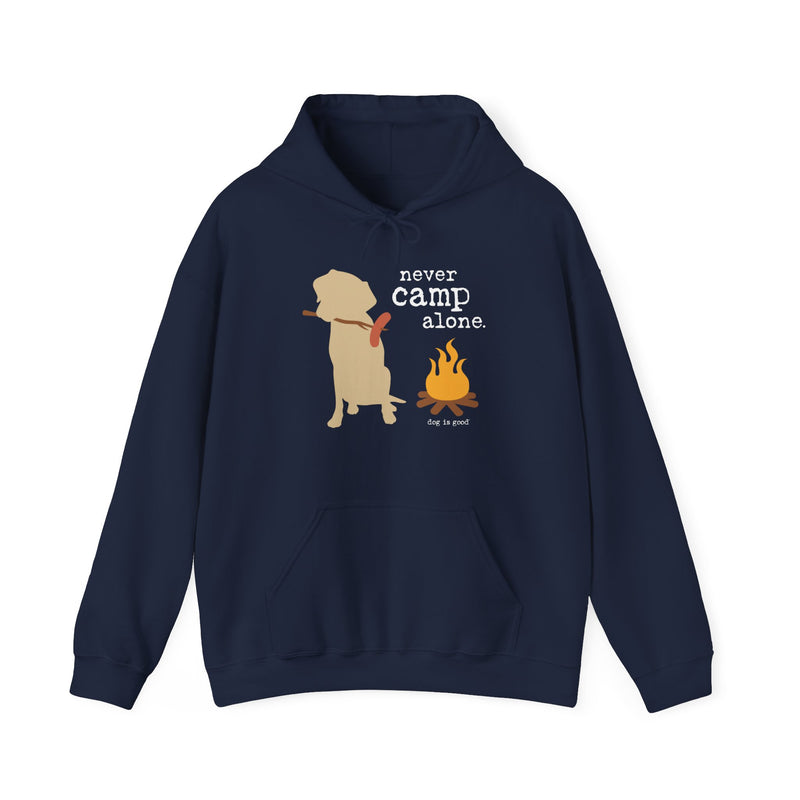 Dog is Good Never Camp Alone Adult Fleece Hoodie, Perfect for the Serious Dog Lover