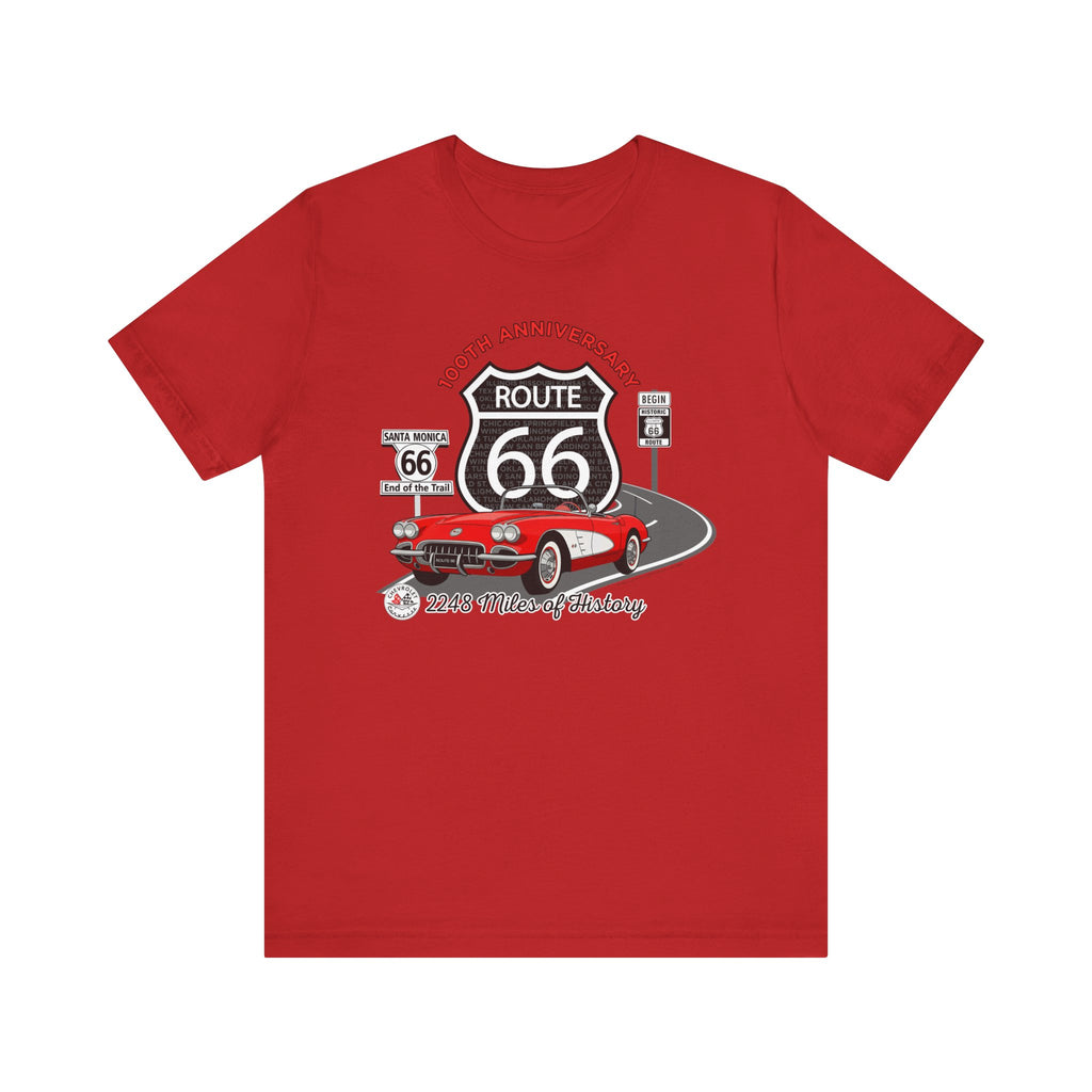 C1 Corvette Route 66 100th Anniversary Short Sleeve Tee – Legends of the Road, Perfect for the Corvette Fan