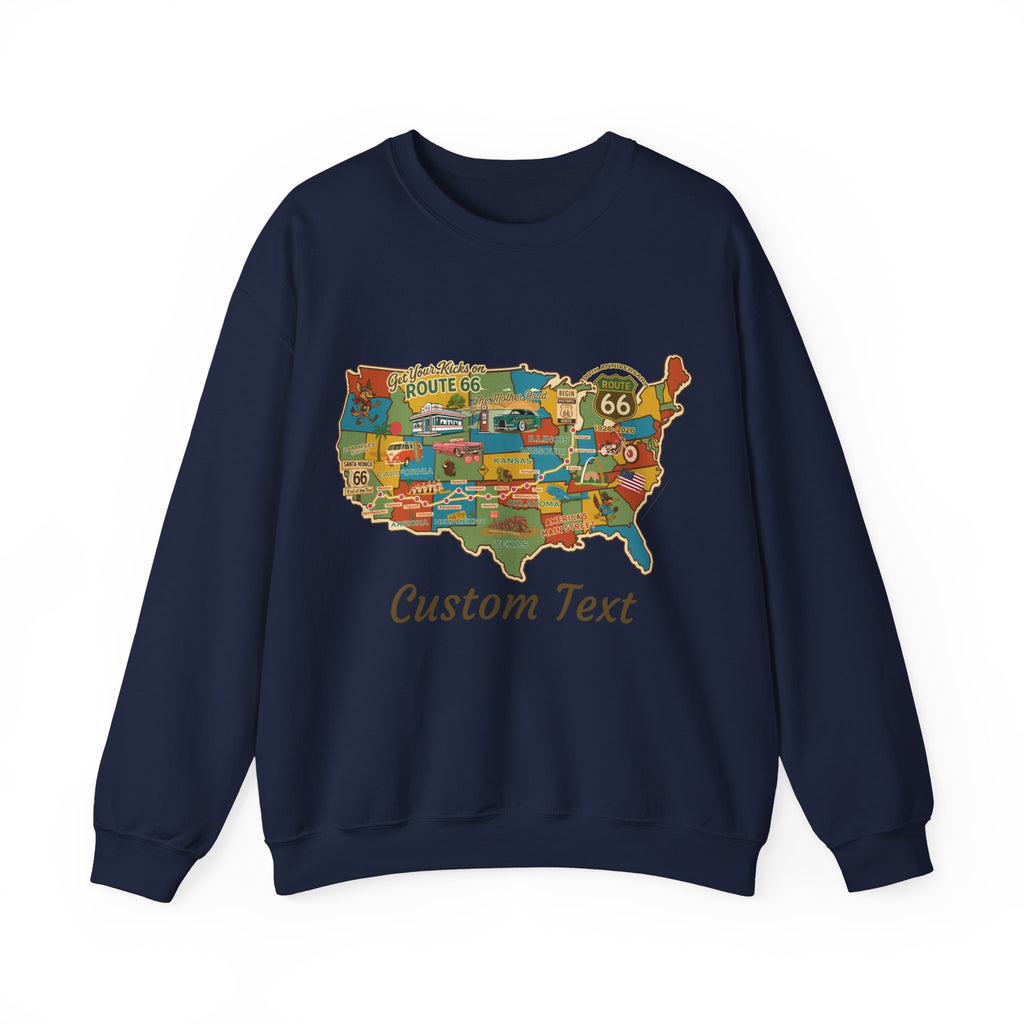 Legends of Route 66 100th Anniversary USA Map Personalized Unisex Fleece Crewneck Sweatshirt